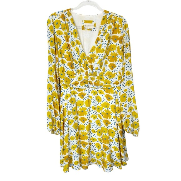 Anthropologie Buttercup Puff Sleeve Dress Women's Size Large Yellow Floral - Picture 2 of 9